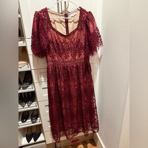 Ivy City Co Burgundy Lace Long Sleeve Dress
